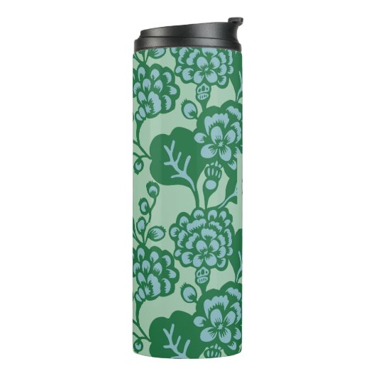 Groen en Blauw Levendig en Vet Bloempatroon Thermosbeker (Gedraaid links)