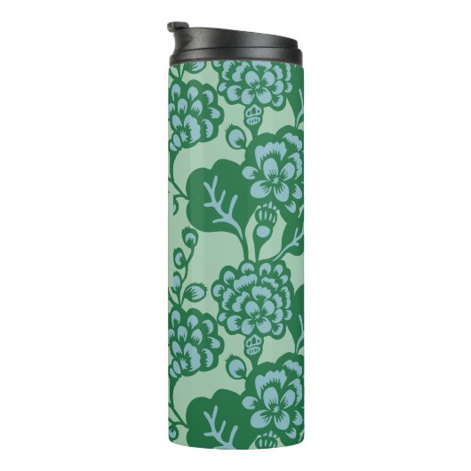 Groen en Blauw Levendig en Vet Bloempatroon Thermosbeker (Geroteerd rechts)