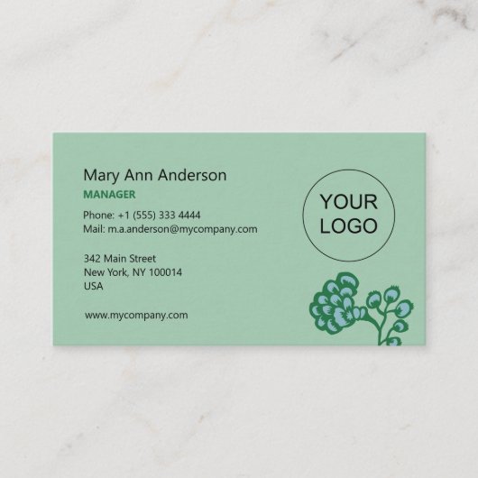 Groen en Blauw Levendig en Vet Bloempatroon Visitekaartje (Voorkant)