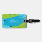 Groen en Blauw Levendig Modern Kräftige Streken Bagagelabel (Voorkant horizontaal)