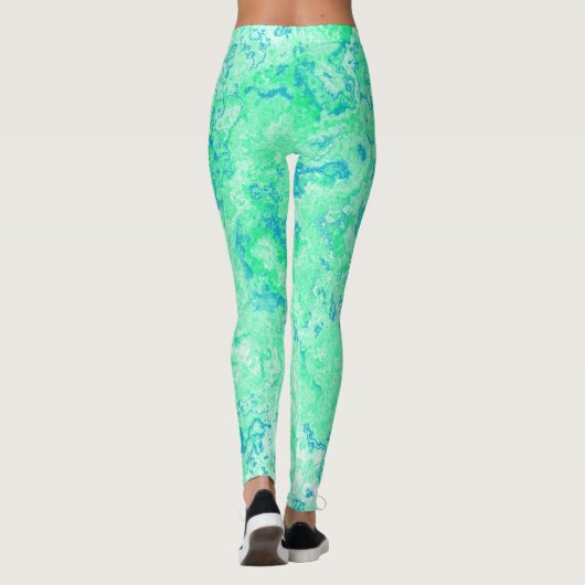 groen en blauw Marmeren Swirl Abstract Leggings (Achterkant)
