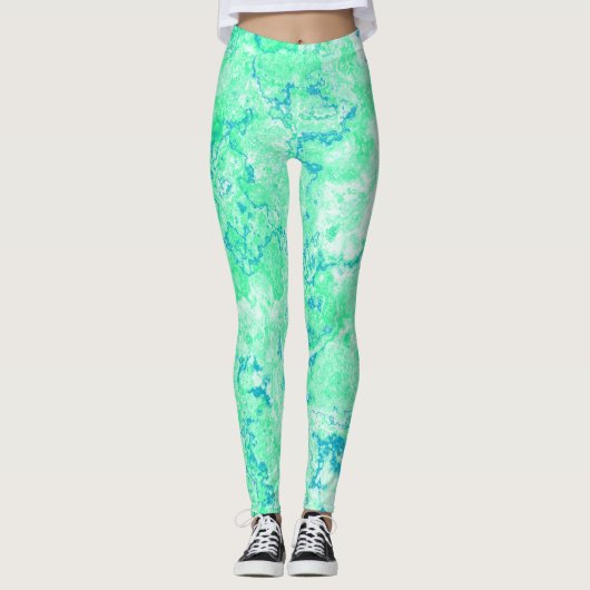 groen en blauw Marmeren Swirl Abstract Leggings (Voorkant)