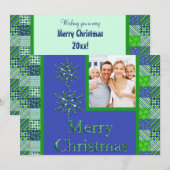 Groen en blauw met kerstfoto's feestdagenkaart (Voorkant / Achterkant)