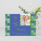 Groen en blauw met kerstfoto's feestdagenkaart (Staand voorkant)