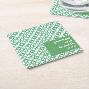 Groen en Blauw Mid Mod Chic Huwelijk Aangepast Kartonnen Onderzetters