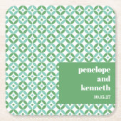 Groen en Blauw Mid Mod Chic Wedding Aangepast Kartonnen Onderzetters (Voorkant)