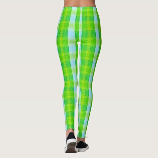Groen en blauw Modern Plaid Leggings (Achterkant)