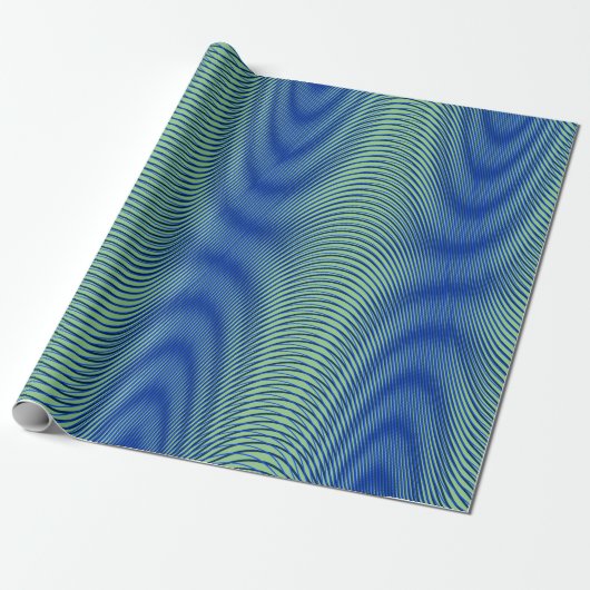 Groen en blauw Moiré Stripes - Trippy Abstract Cadeaupapier (Uitgerold)