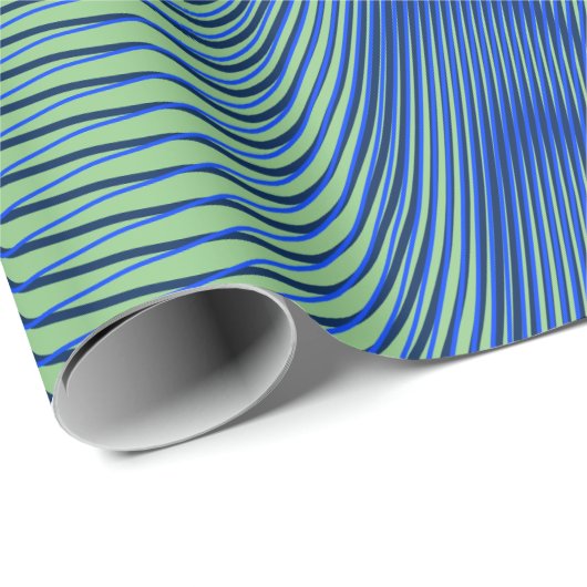 Groen en blauw Moiré Stripes - Trippy Abstract Cadeaupapier (Rol Hoek)