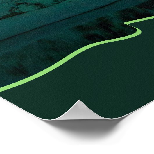 Groen en Blauw Noorderlicht Geript Lijst Foto Poster (Hoek)