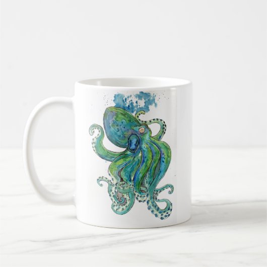 Groen en blauw octopus koffiemok (Links)