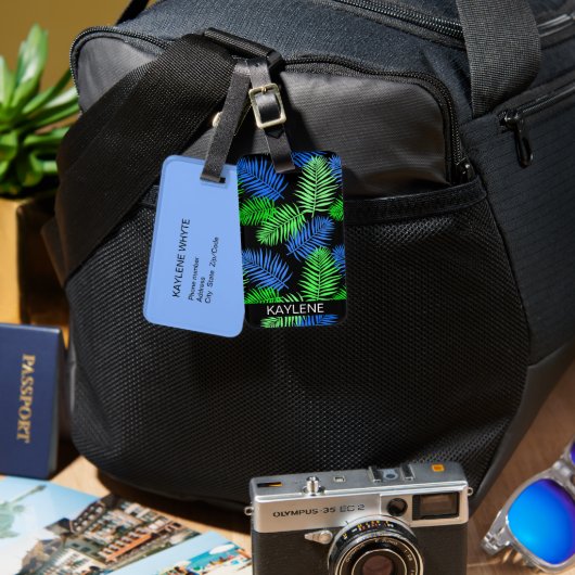 Groen en Blauw Palmblad Bagagelabel (Voorkant /achterkant)