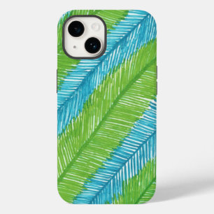 Groen en Blauw Palmbladeren Patroon iPhone 14 Hoesje