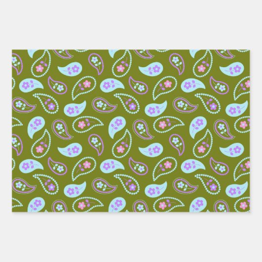 Groen en blauw patroonpatroon inpakpapier vel (Voorkant 2)