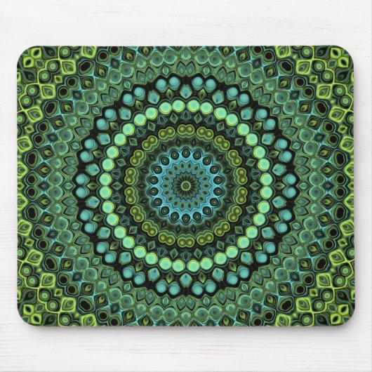 Groen en blauw Peacock Mandala Design Muismat (Voorkant)
