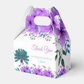 Groen en Blauw Peacock | Paarse Waterverf bloemen Bedankdoosjes (Achterkant)