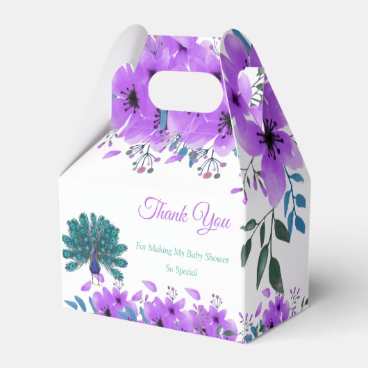Groen en Blauw Peacock | Paarse Waterverf bloemen Bedankdoosjes (Achterkant)