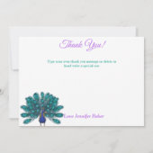 Groen en Blauw Peacock | Paarse Waterverf bloemen Bedankkaart (Achterkant)