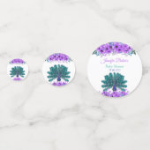 Groen en Blauw Peacock | Paarse Waterverf bloemen Confetti (Voorkanten)