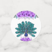 Groen en Blauw Peacock | Paarse Waterverf bloemen Confetti (Kleine voorkant)