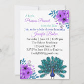 Groen en Blauw Peacock | Paarse Waterverf bloemen Kaart (Voorkant)