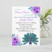 Groen en Blauw Peacock | Paarse Waterverf bloemen Kaart (Staand voorkant)