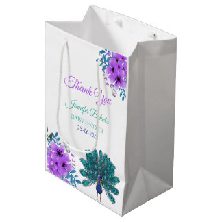 Groen en Blauw Peacock | Paarse Waterverf bloemen Medium Cadeauzakje