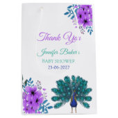 Groen en Blauw Peacock | Paarse Waterverf bloemen Medium Cadeauzakje (Voorkant)