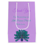 Groen en Blauw Peacock | Paarse Waterverf bloemen Medium Cadeauzakje (Achterkant)