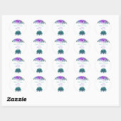 Groen en Blauw Peacock | Paarse Waterverf bloemen Ronde Sticker (Vel)
