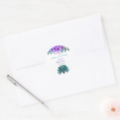 Groen en Blauw Peacock | Paarse Waterverf bloemen Ronde Sticker (Envelop)