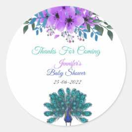 Groen en Blauw Peacock | Paarse Waterverf bloemen Ronde Sticker