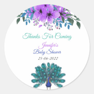 Groen en Blauw Peacock   Paarse Waterverf bloemen Ronde Sticker