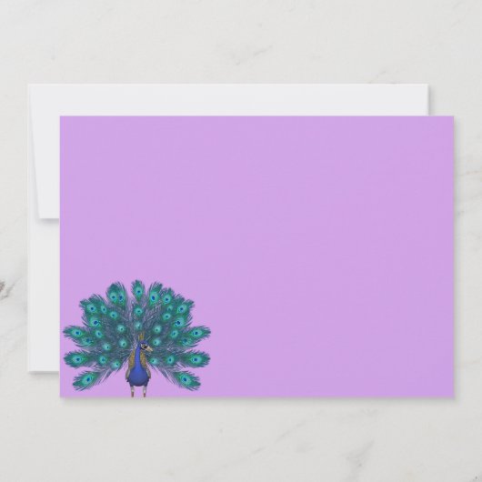 Groen en Blauw Peacock | Paarse Waterverf bloemen Save The Date (Achterkant)