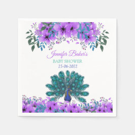 Groen en Blauw Peacock | Paarse Waterverf bloemen Servet