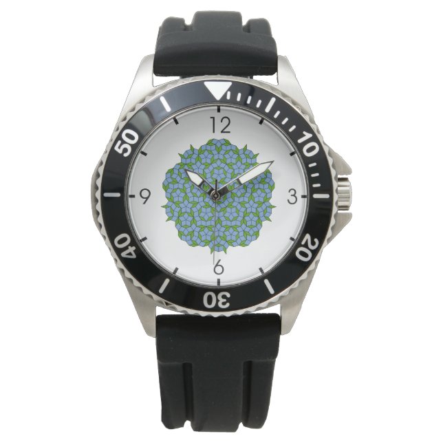 Groen en blauw Penrose Rhombus Patroon Horloge (Voorkant)