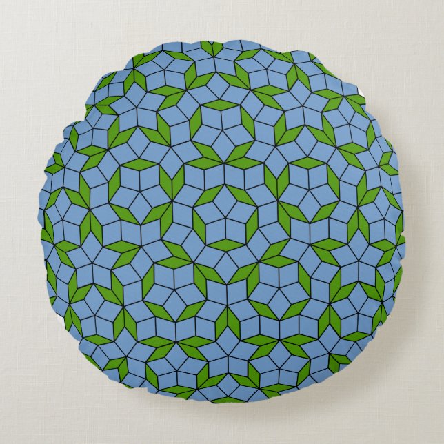 Groen en blauw Penrose Rhombus Patroon Rond Kussen (Voorkant)