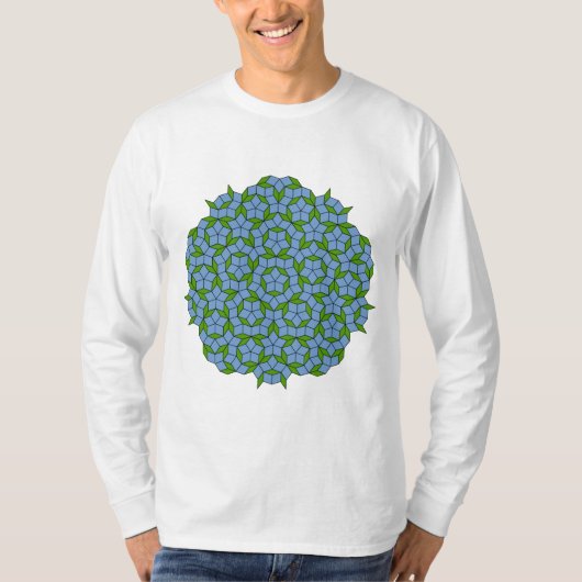 Groen en blauw Penrose Rhombus Patroon T-shirt (Voorkant)