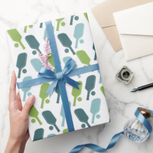 Groen en Blauw Pickleball Patroon Cadeaupapier