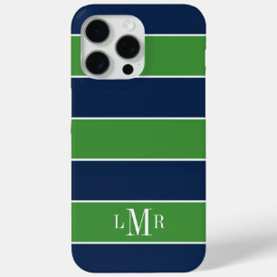 Groen en blauw ringbandstaal 3 Letter-Monogram iPhone 15 Pro Max Hoesje