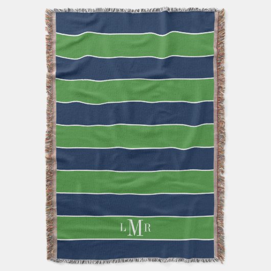 Groen en blauw ringbandstaal 3 Letter-Monogram Deken (Voorkant Verticaal)