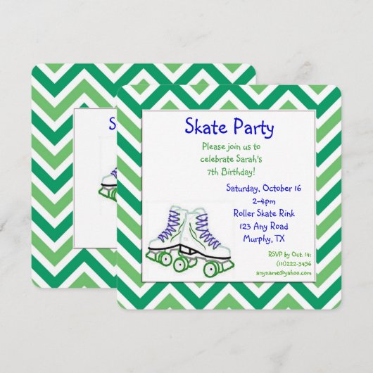 Groen en blauw Schaats van de Dagen Uitnodiging (Voorkant / Achterkant)