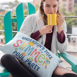 Groen en blauw speels zomerse poolparty buitenkussen