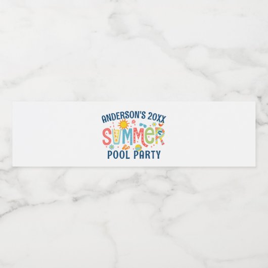 Groen en blauw speels zomerse poolparty waterfles etiket (Enkel label)