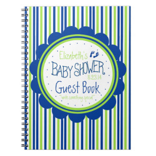 Groen en blauw Stripes Baby shower Guest Book- Notitieboek