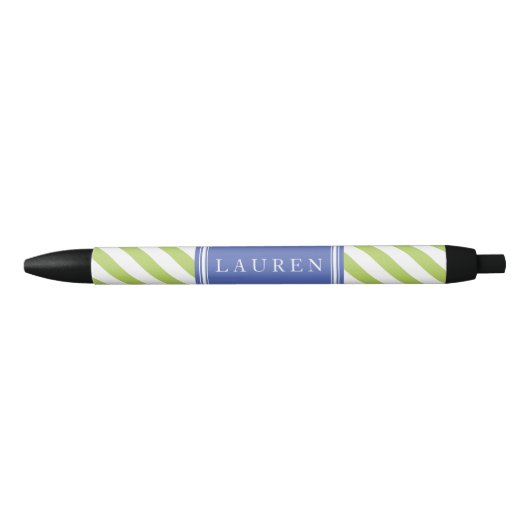 Groen en blauw Stripes Patroon Zwarte Inkt Pen (Voorkant)