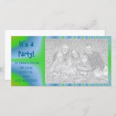 Groen en Blauw Tie Dye Feest Uitnodiging Foto Kaar (Voorkant / Achterkant)