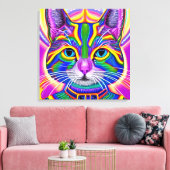 Groen en Blauw Unieke Mystieke Kitty Kat Canvas Afdruk (Insitu (Woonkamer))