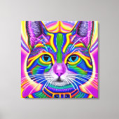 Groen en Blauw Unieke Mystieke Kitty Kat Canvas Afdruk (Voorkant)