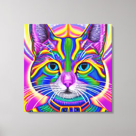 Groen en Blauw Unieke Mystieke Kitty Kat Canvas Afdruk